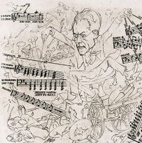 Gustav Mahler dirigiert seine Glocken-Sinfonie. Die Glocke über ihm gibt den Rhythmus vor.