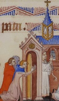 Die Wandlung des Brotes beim Klang der Glocke, Stundenbuch „Notre Dame“ des Herzogs von Berry.